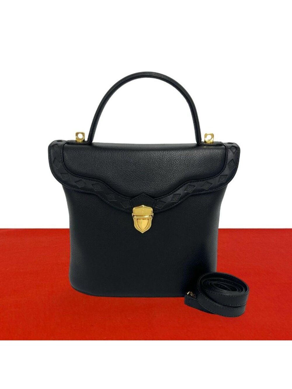 Saint Laurent YSL Logo Cutout Leather 2-Way Shoulder Bag Black